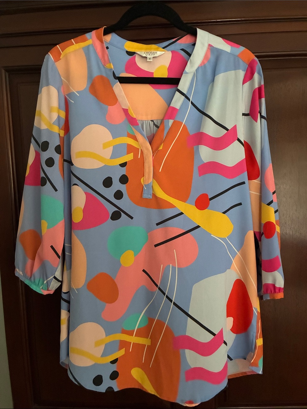 CROSBY by Mollie Burch Abstract Multicolor V-Neck Tunic in Blue